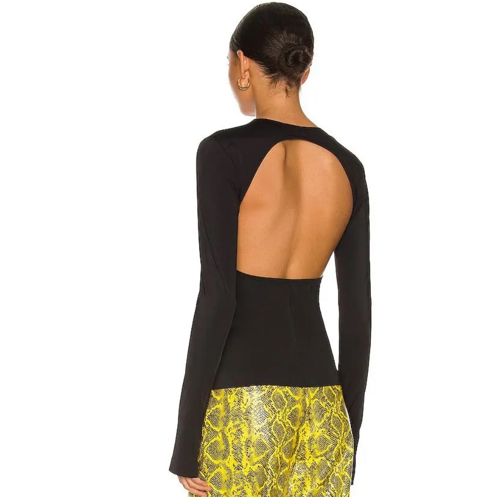 Norma Kamali Black Reversible Backless Top with Long Sleeves and thumb holes